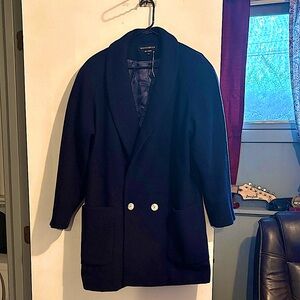 Wool Double-Breasted Black Pea Coat